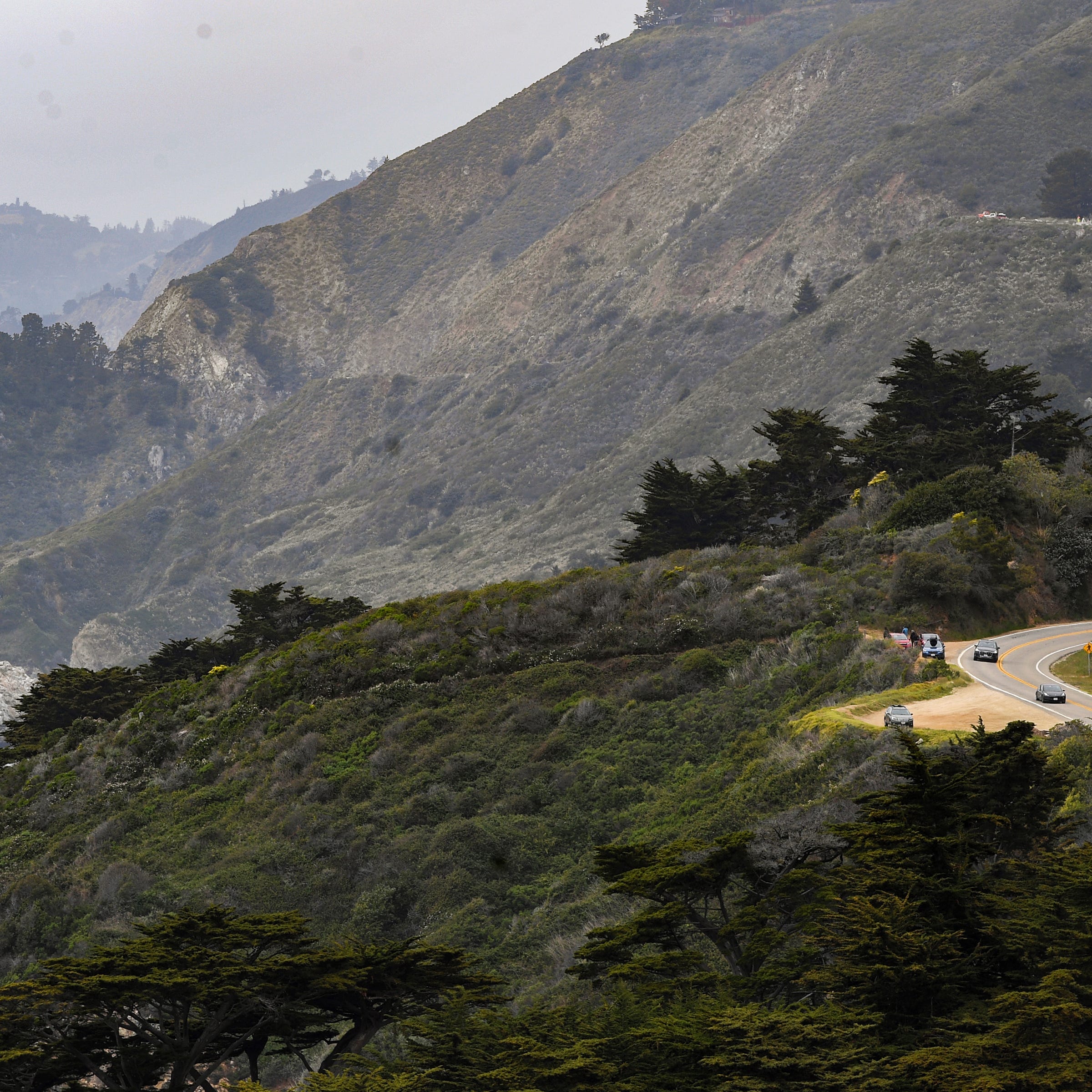 Cars drive south on Highway 1 near Big Sur, Calif., Friday, April 23, 2021.