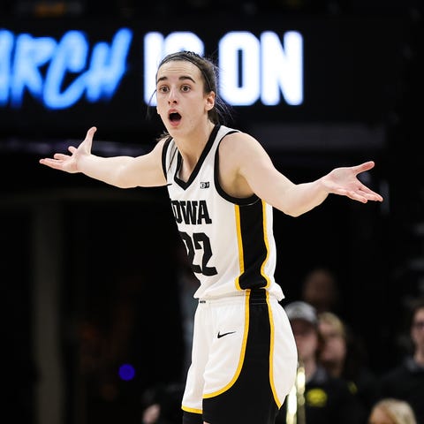 Caitlin Clark reacts to a call during a March 5 ga