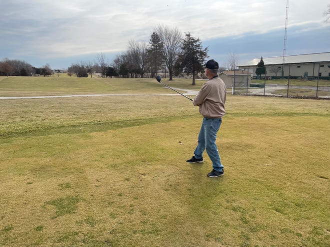 Brian Stickle of Keithsburg tees off Monday, March 6, 2023 at Bunker Links Golf Course.