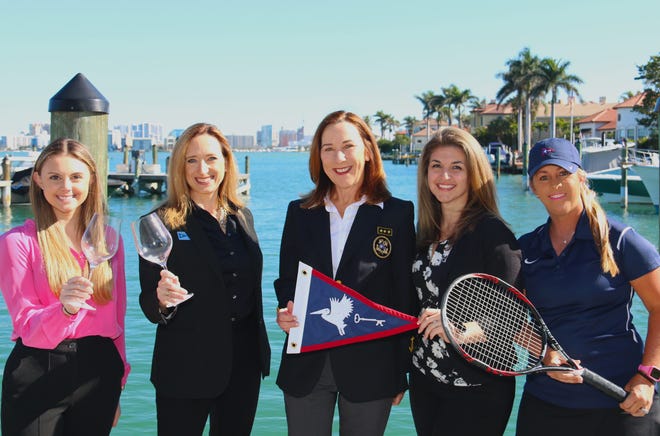 The Bird Key Yacht Club management team includes, from left, catering director Rachel Picot, GM Tammy Hackney, Commodore Lisa Adams, membership director Alyssa LeDonne, and tennis director Jackie Bohannon.