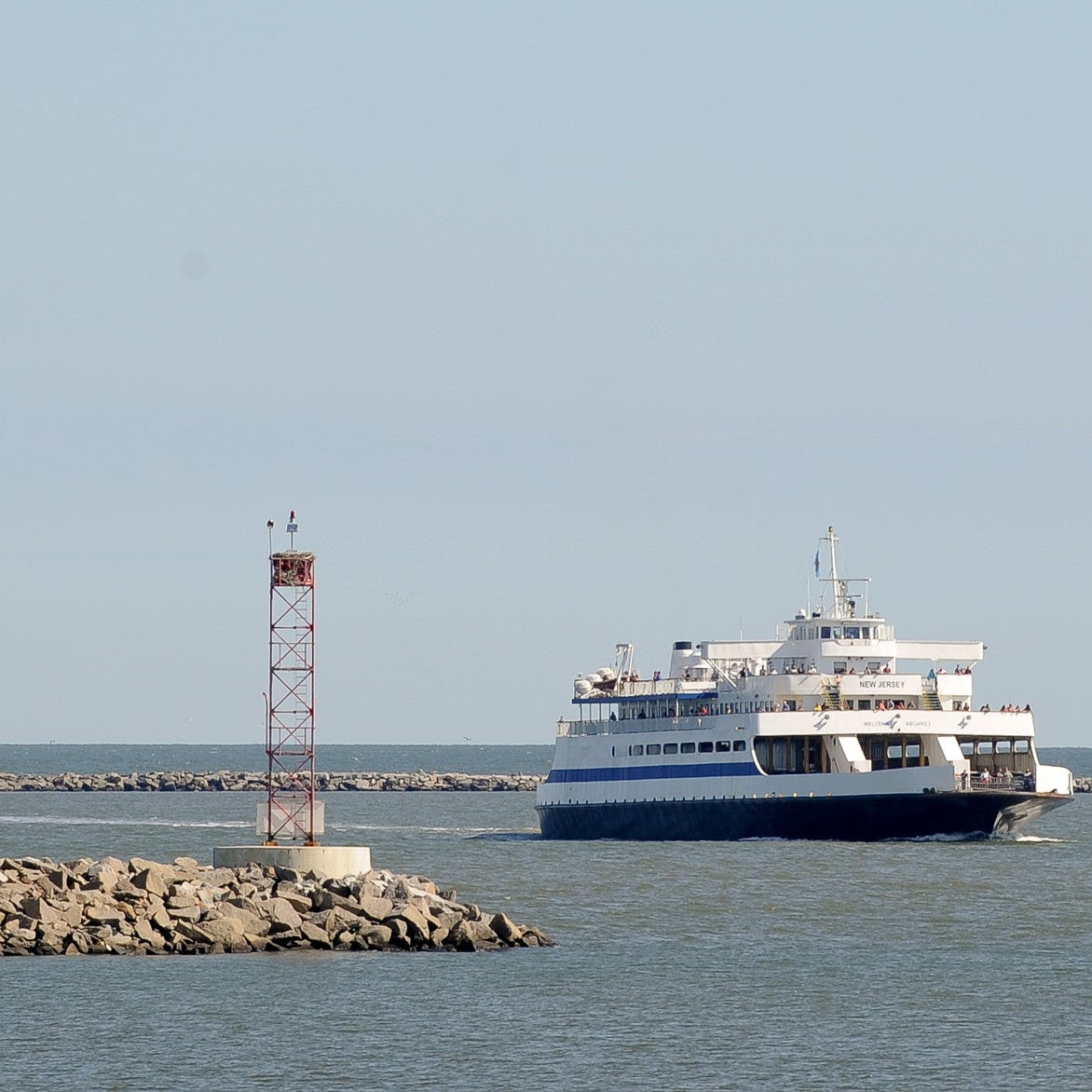 Cape May-Lewes Ferry MV New Jersey navigates Delaware Bay in 2015.