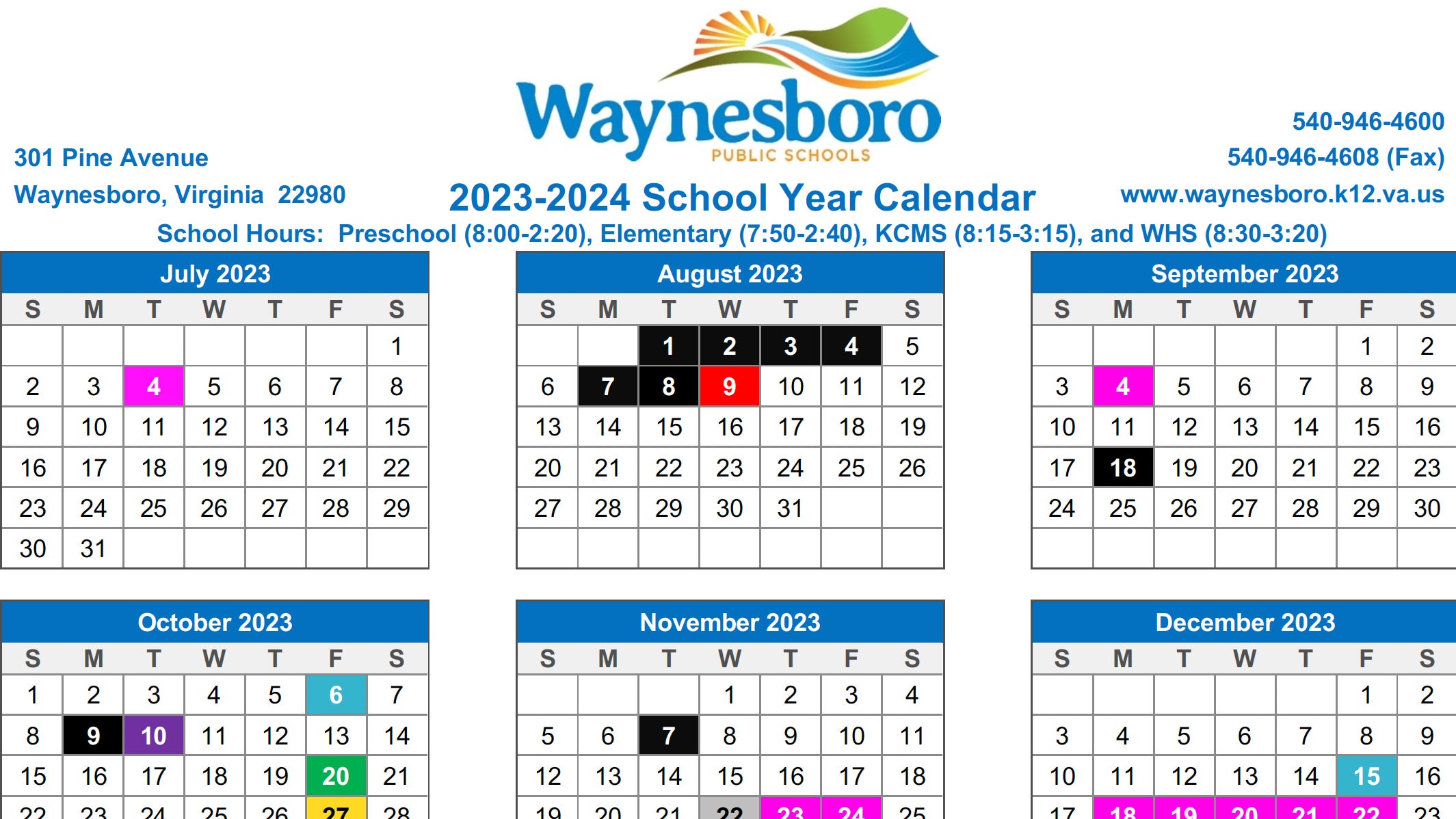 Waynesboro School Calendar 2425 Edee Nertie