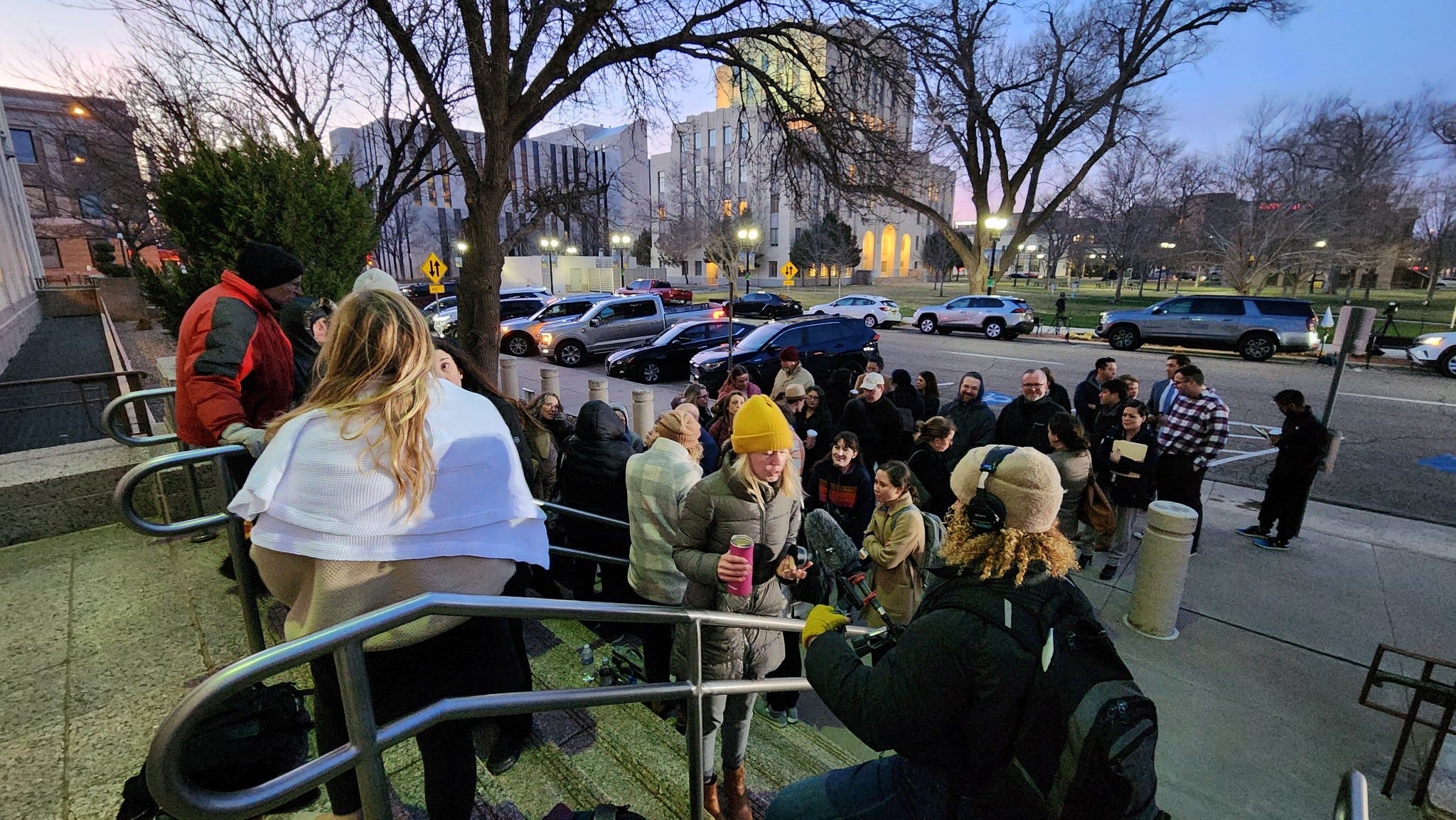 Members of the media and general public line up outside of the Mary Lou Robinson United States Courthouse ahead of the public hearing on the lawsuit against abortion medication mifepristone on March 15, 2023.