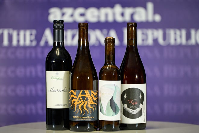 The winning wines from the 2023 azcentral Arizona Wine Competition are shown side-by-side in The Arizona Republic studio on March 16, 2023.
