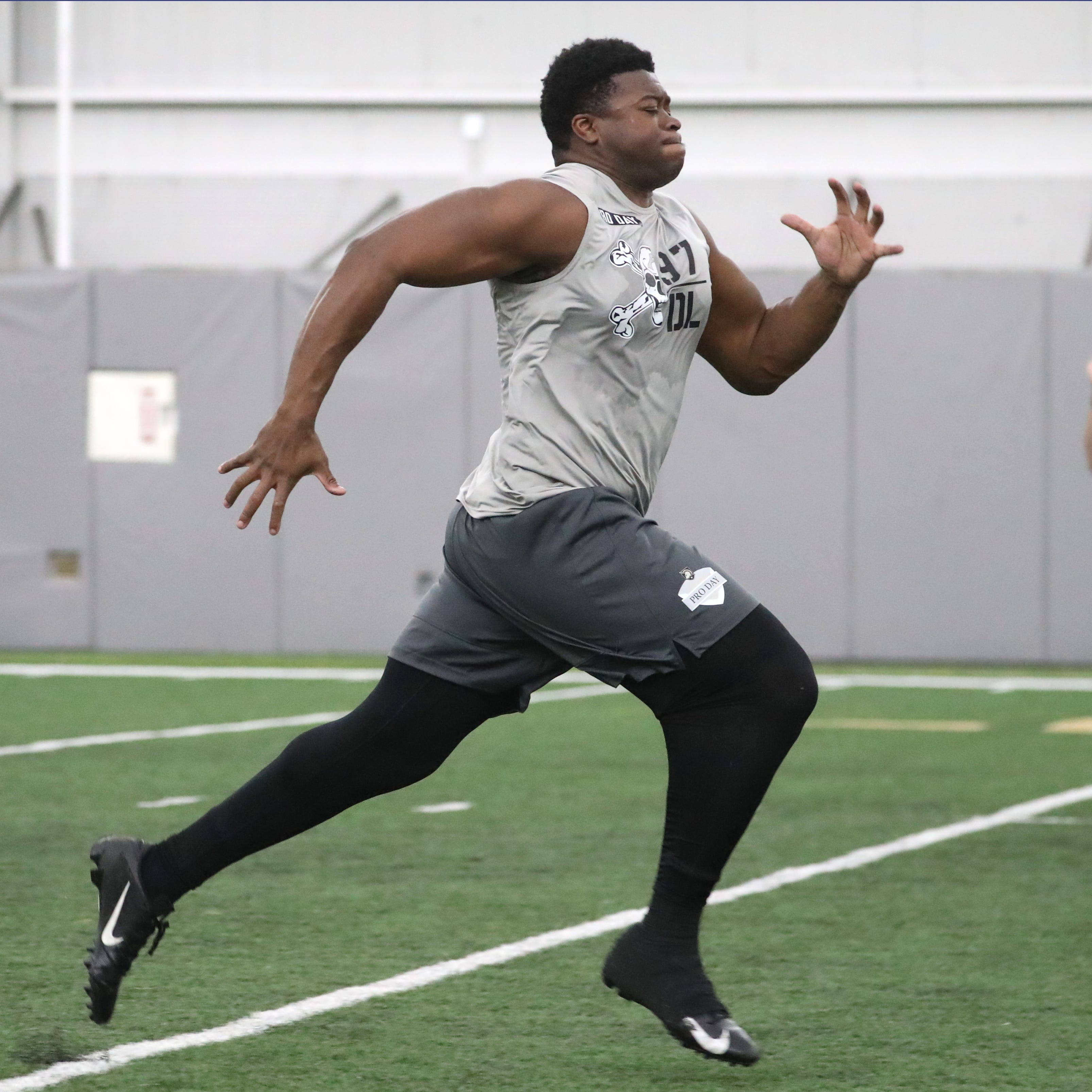 Army's Kwabena Bonsu during pro day at West Point March 16, 2023.