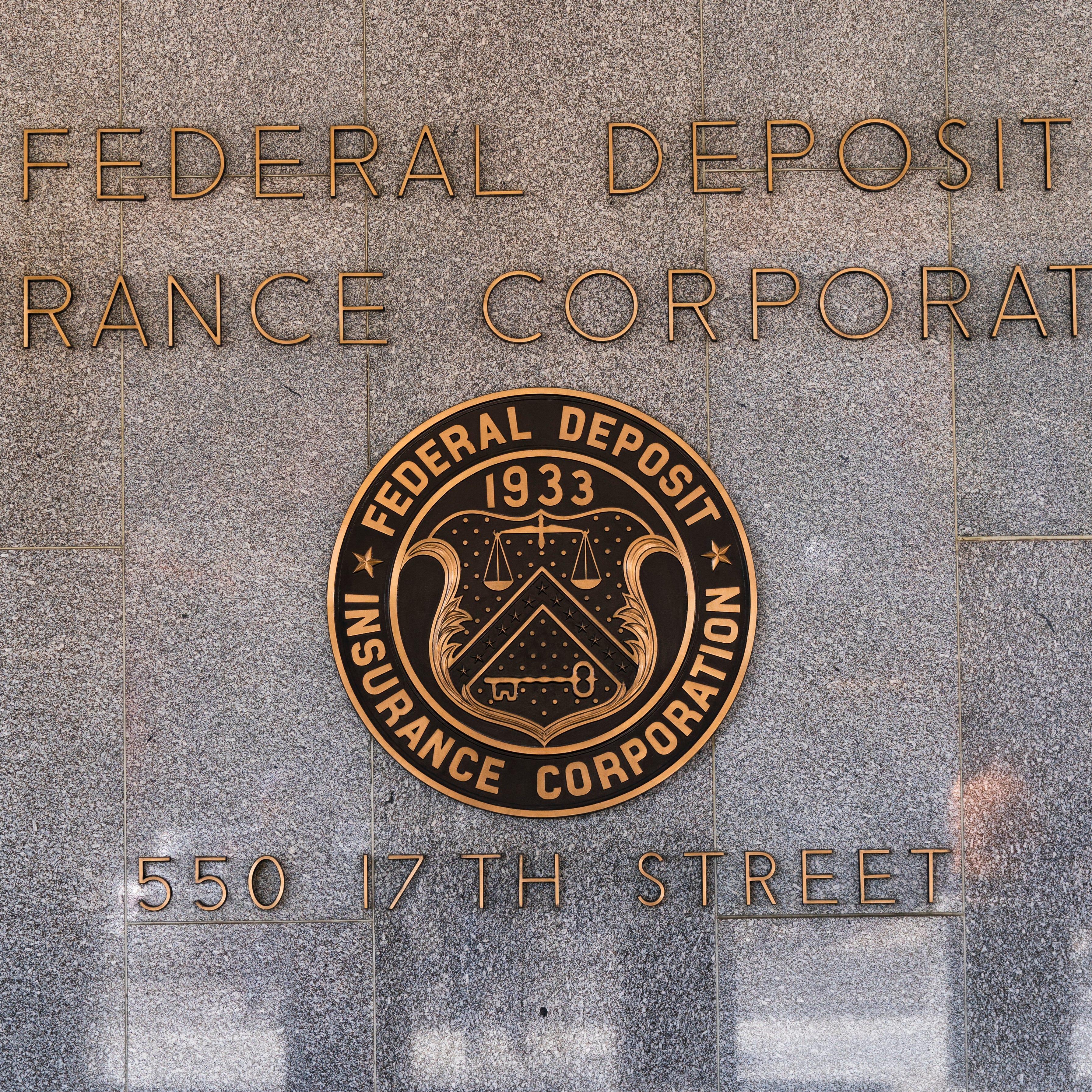 The Federal Deposit Insurance Corporation (FDIC) seal is shown outside its headquarters, Tuesday, March 14, 2023.
