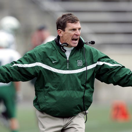 FILE - In this Nov. 18, 2006 file photo, Dartmouth's coach Buddy Teevens is seen on the sidelines during a football game against Princeton, in Princeton, N.J.
