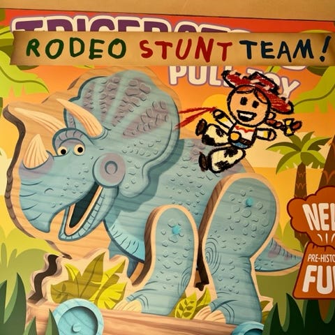 Andy decided to have a rodeo in his backyard with his favorite toys and a few paper dolls he drew when he ran out.