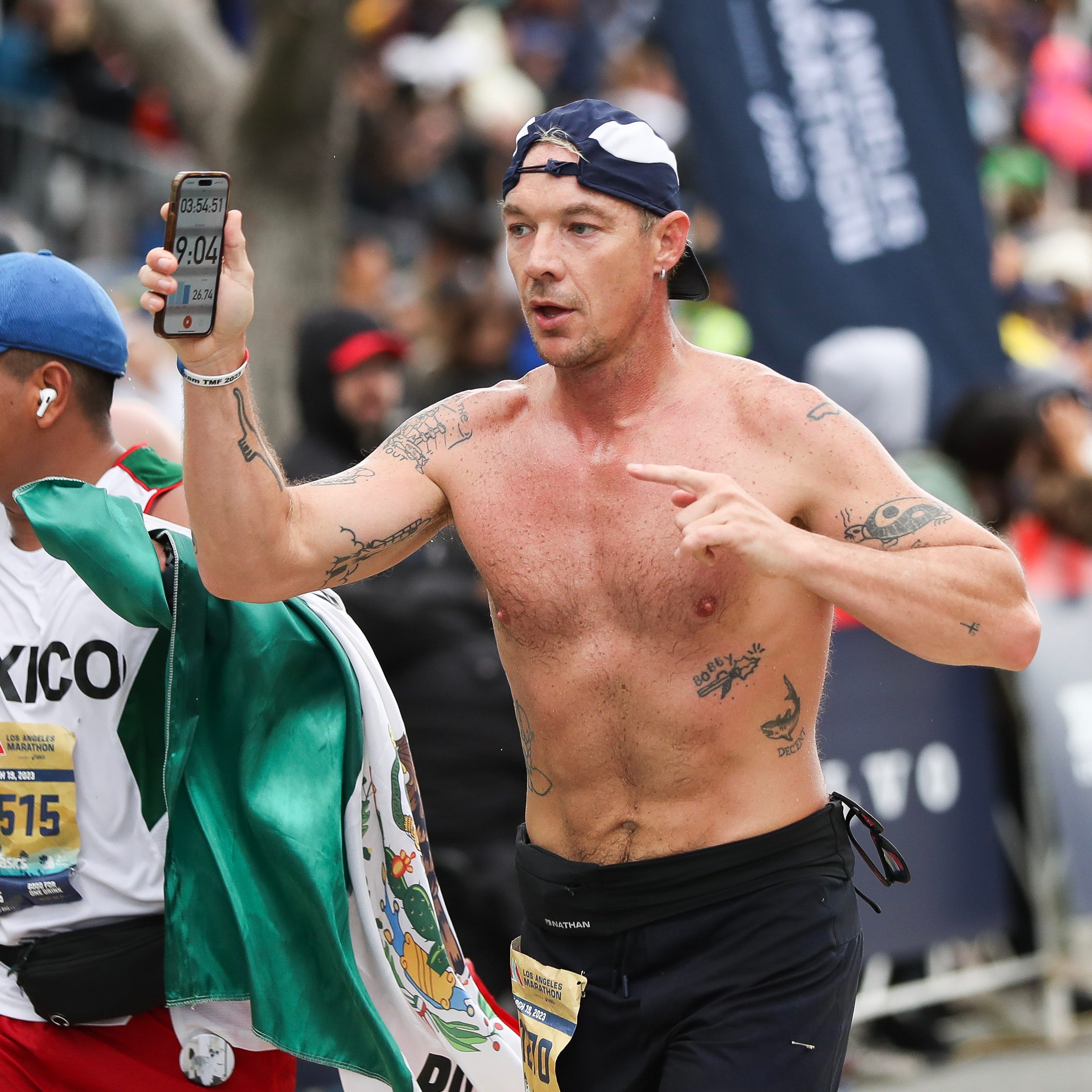 Diplo finishes the Los Angeles Marathon on March 19, 2023 in Los Angeles, California.