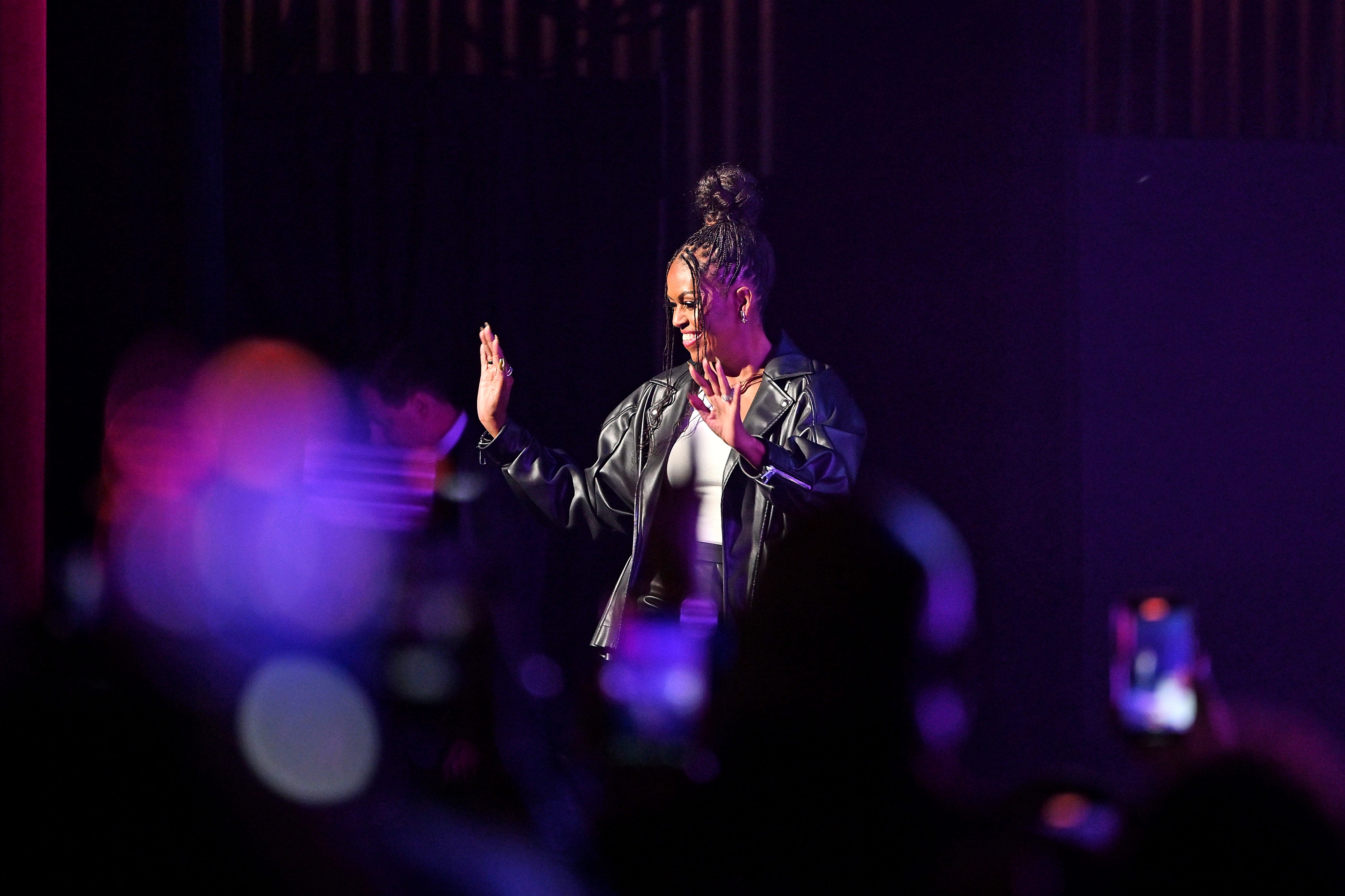 Former first lady Michelle Obama speaks onstage during her The Light We Carry Tour at The Fox Theatre on Dec. 2, 2022, in Atlanta.