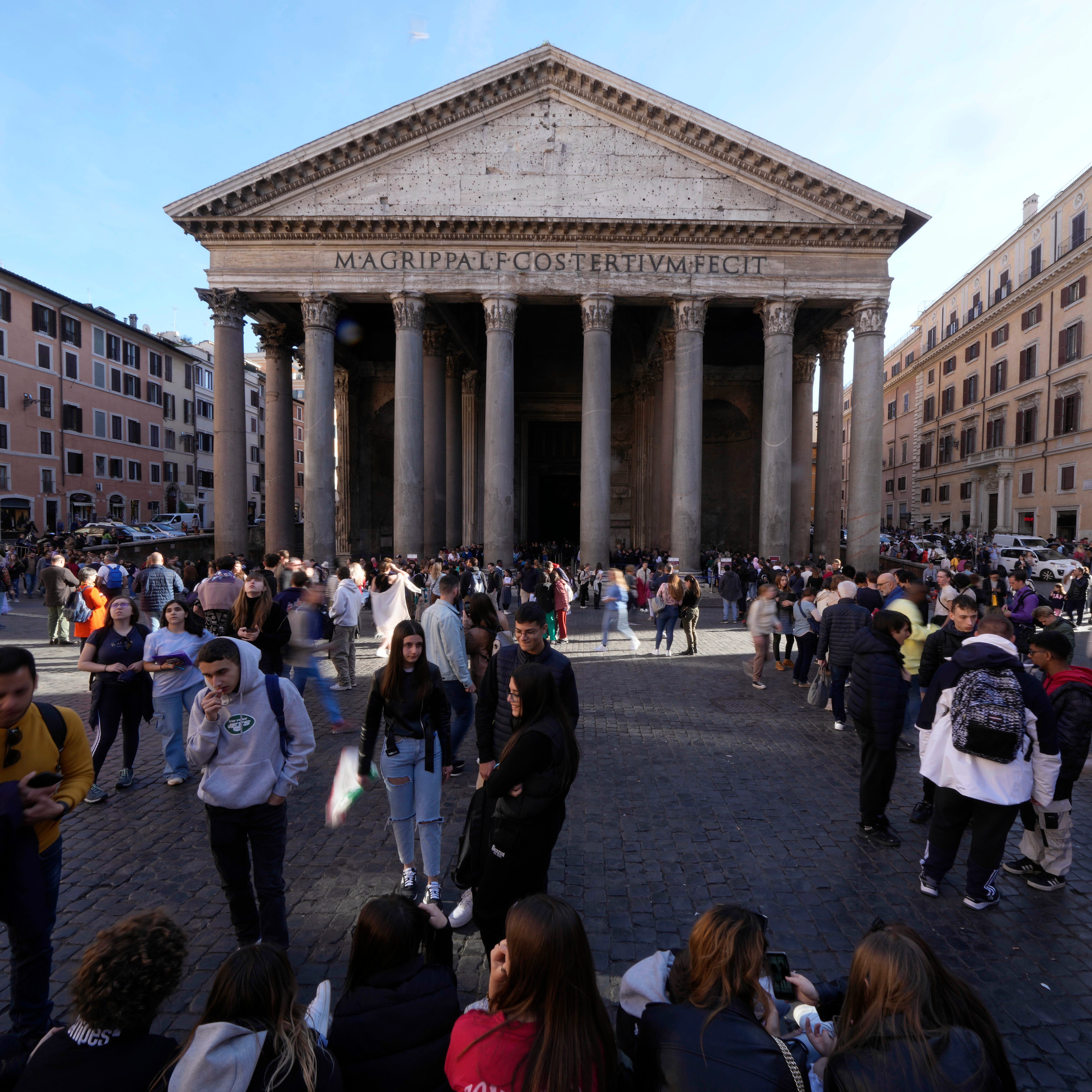 Tourists queue to visit Rome's Pantheon in Rome, Thursday, March 16, 2023. Visitors to Rome's Pantheon, Italy's most-visited cultural site, will soon be charged a 5-euros entrance fee under an agreement signed Thursday, March 16, 2023 by Italian culture and church officials.