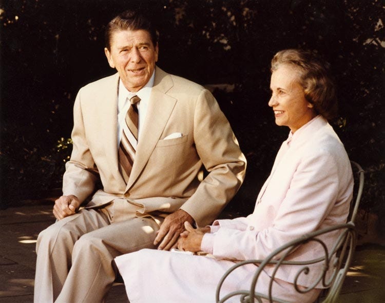 President Reagan and his Supreme Court Justice nominee Sandra Day O’Connor at the White House on July 15, 1981.