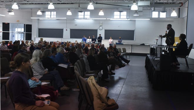 State Sen. Julian Cyr, D-Truro, spoke on Saturday in Hyannis at a program about PFAS and the community. About 75 people including students attended the program with panelists, two films and time for audience questions.