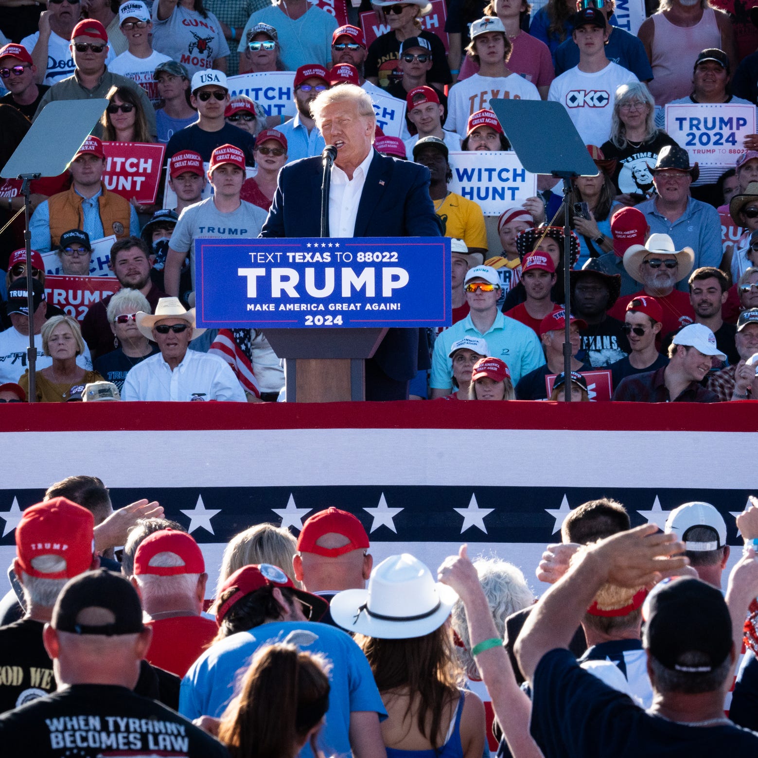 Former President Donald Trump speaks at his Make America Great Again Rally in Waco, Texas, March 25, 2023.