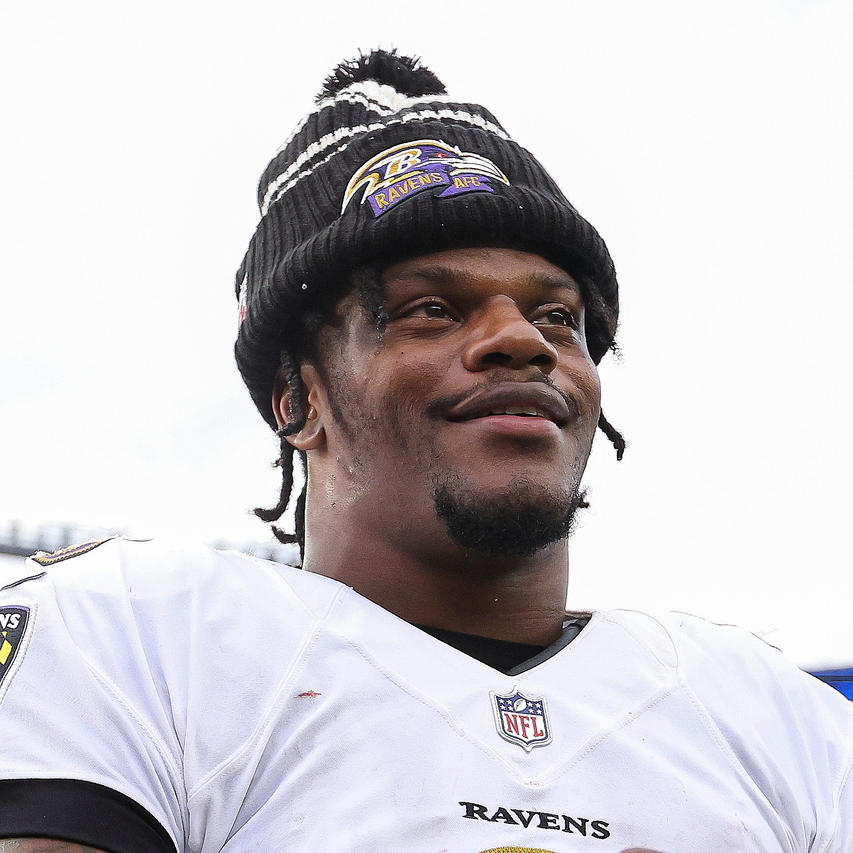 Lamar Jackson #8 of the Baltimore Ravens reacts after the game against the New England Patriots at Gillette Stadium on September 25, 2022 in Foxborough, Massachusetts.