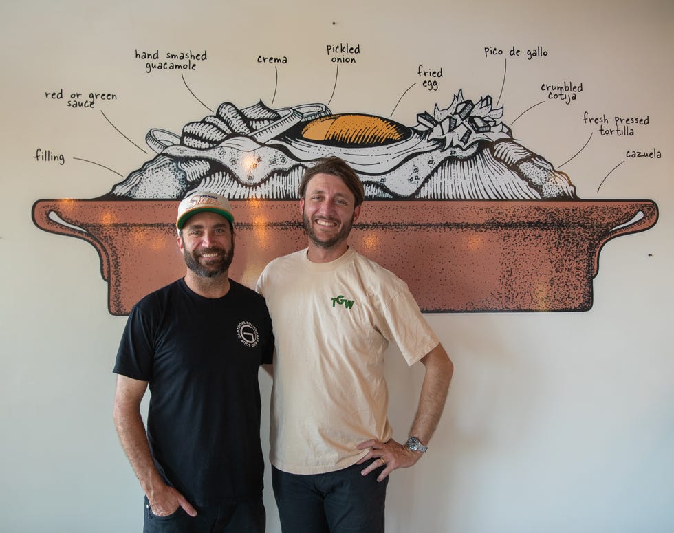 Jared Pool (left) and Aaron Pool (right), brothers and co-owners of Gadzooks, pose for a photo inside one of their shops in Phoenix on Monday, March 27, 2023.