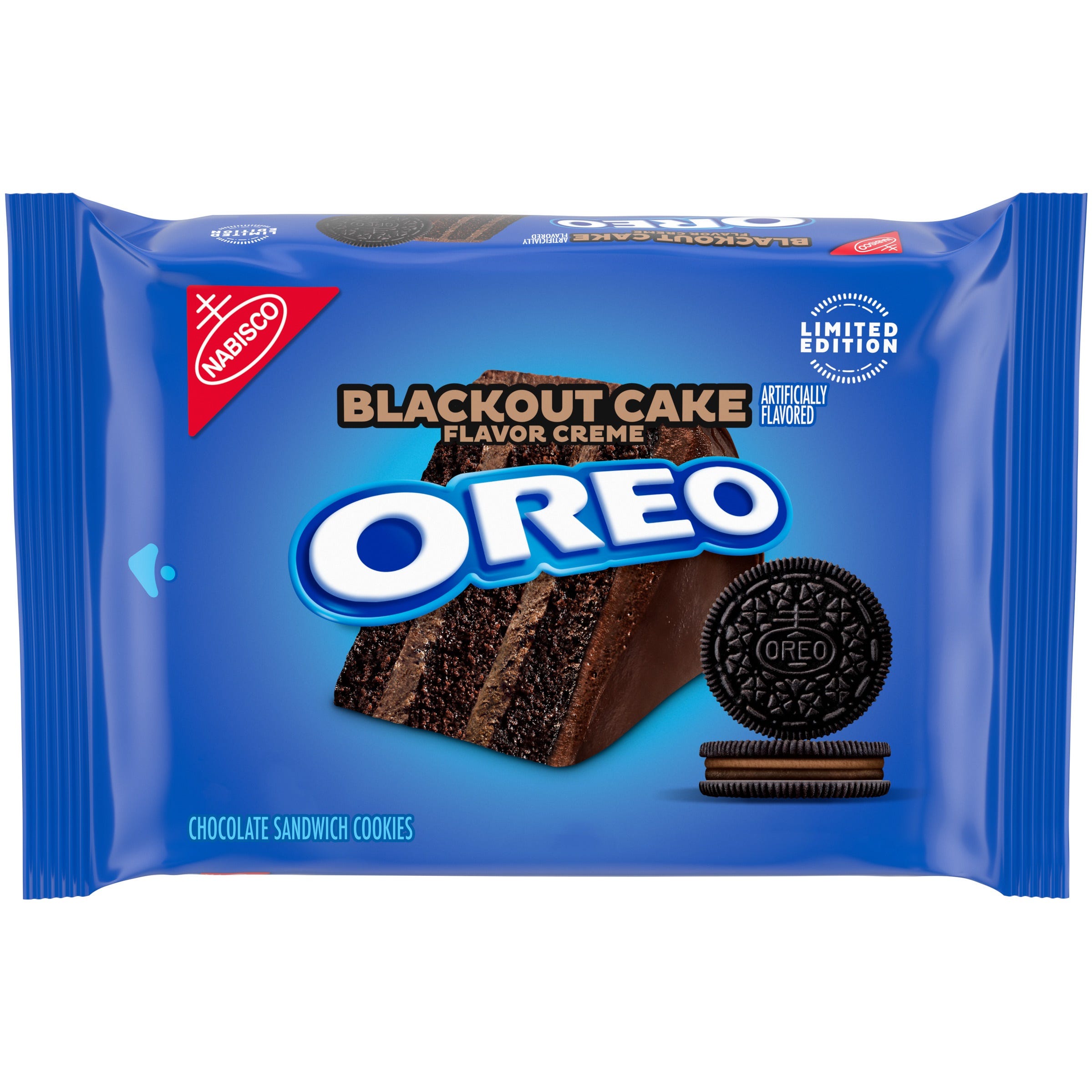 Oreo Blackout Cake cookies, a new limited-edition Oreo, hit shelves April 3. The cookie has a layer of chocolate cake flavor creme on top of a layer of dark chocolate cake flavor creme.