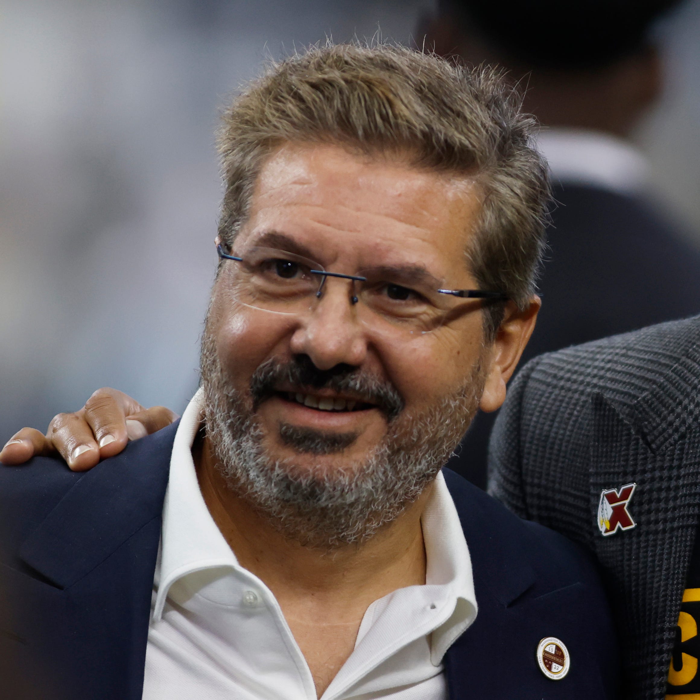 Washington Commanders owner Dan Snyder (L) and president Jason Wright  (R) pose for a photo before the game against the Dallas Cowboys at AT&T Stadium.