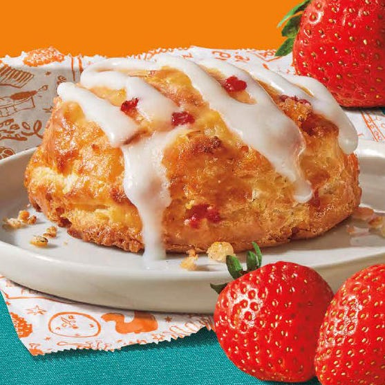 Popeyes began offering new Strawberry Biscuits on March 27 for a limited time at participating restaurants nationwide for $1.79 each, two biscuits for $2.99 or four biscuits for $5.39.