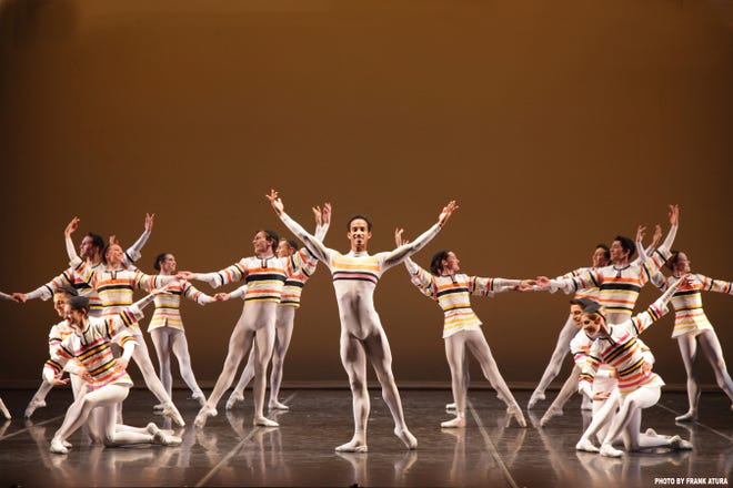 Ricardo Rhodes (center) leads member of the The Sarasota Ballet in the finale of Frederick Ashton's "Sinfonietta" in a 2014 performance.