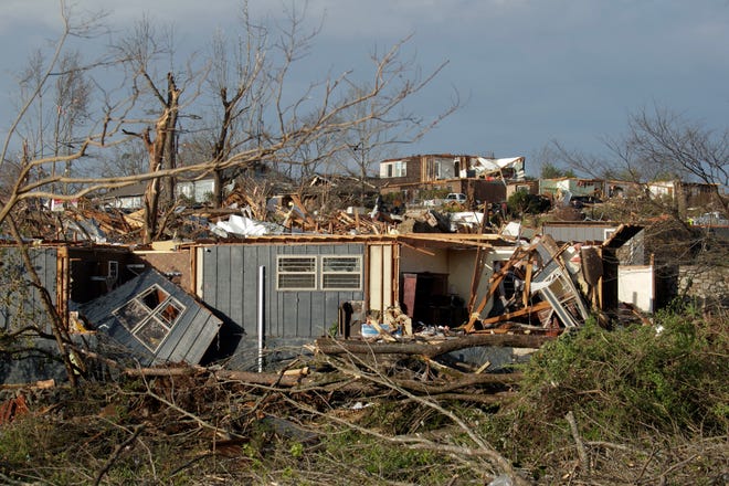A tornado decimated homes in Little Rock, Arkansas, on March 31, 2023.