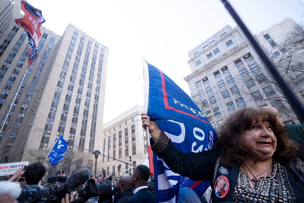 April 4, 2023; New York, NY, USA; Protestors outside of Manhattan Criminal Courthouse on Tuesday, April 4, 2023.