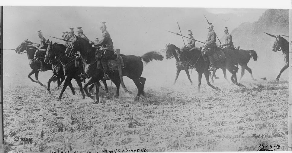 Photograph shows Uhlans (Polish light cavalry soldiers) during World War I.