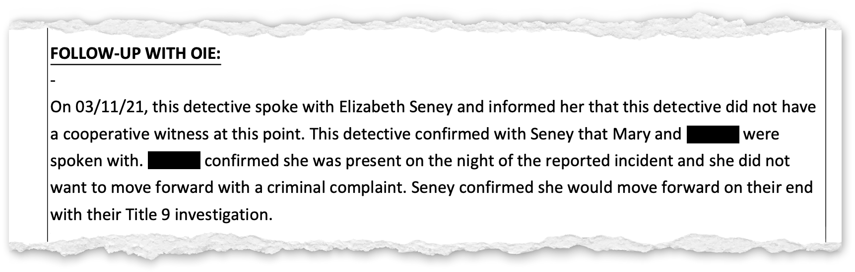 Detective Robin Lee of Ann Arbor Police Department summarized her conversation with the University of Michigan’s Title IX coordinator, Elizabeth Seney, in a police report, saying she did not have a “cooperative witness.”