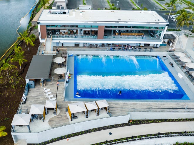 The wave pool spans 100-feet-wide