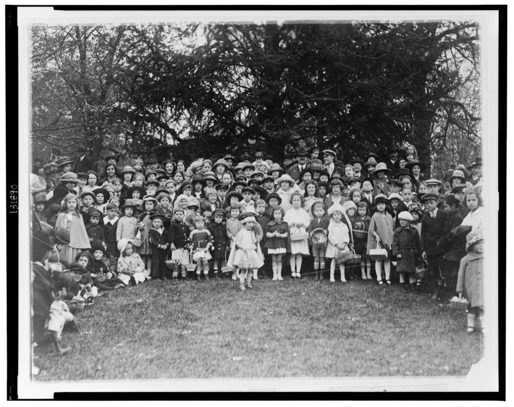 A group of children who rolled their Easter eggs on the White House lawn on April 17, 1922.