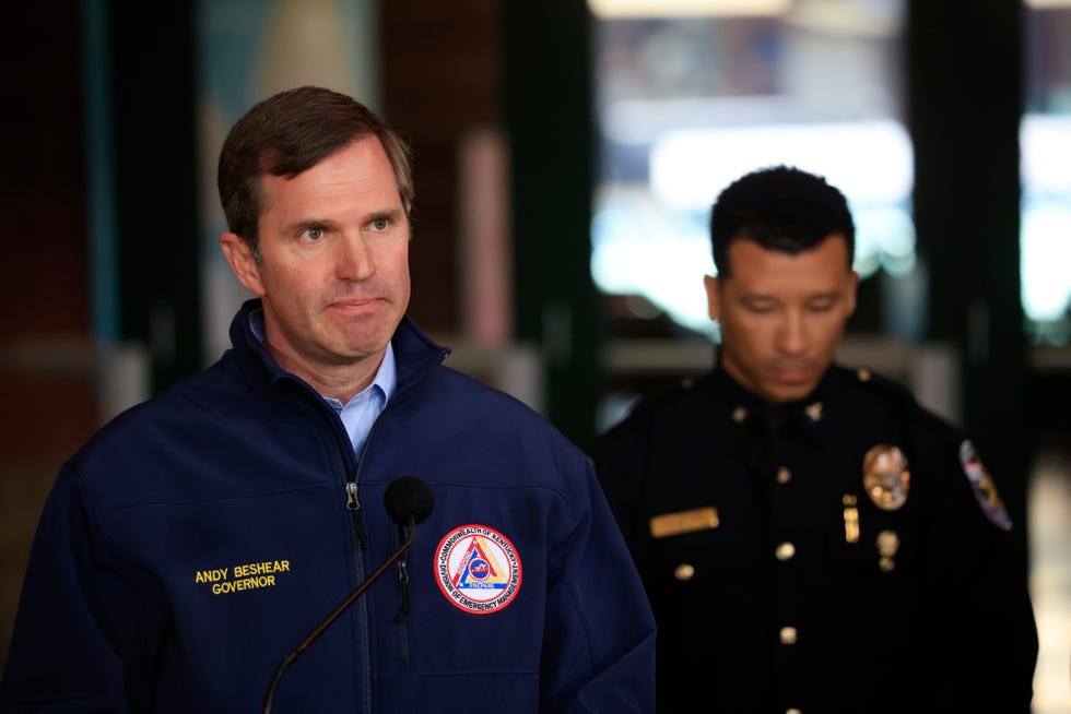 Andy Beshear, governor of Kentucky, speaks during a news conference after a gunman opened fire at the Old National Bank building. Beshear said he lost a close friend in the shooting.