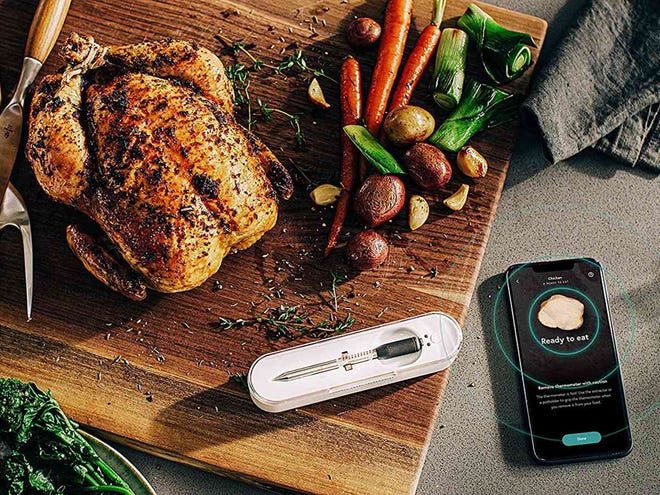 The Yummly Smart thermometer ($79) monitors the temperature while cooking and alerts you on the app when it's time to turn (or remove) your food from the grill.