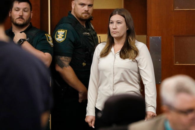 Crystal Smith, shown at an April 12 hearing, is scheduled to make a plea Friday in her evidence tampering trial involving son Aiden Fucci and slain Tristyn Bailey in St. Johns County.