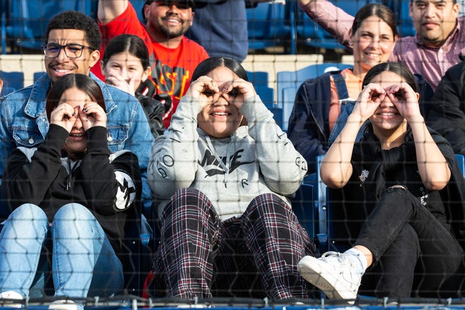 Fans watch the Wilmington Blue Rocks South Atlantic League home opener against the Hickory Crawdads at Frawley Stadium in Wilmington, Tuesday, April 11, 2023. Hickory won 3-2.