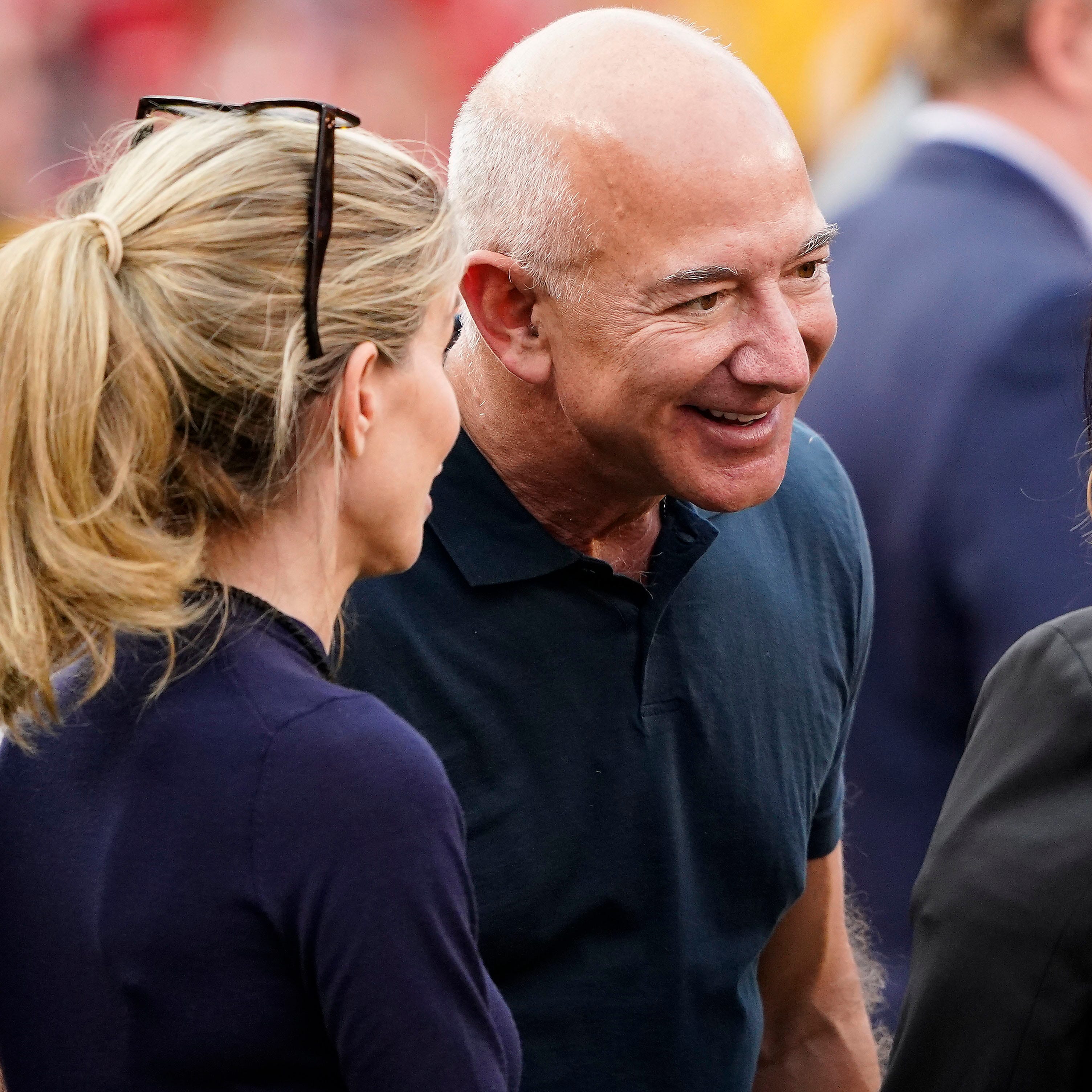 Amazon executive chairman Jeff Bezos in attendance before the Kansas City Chiefs play against the Los Angeles Chargers at GEHA Field at Arrowhead Stadium.