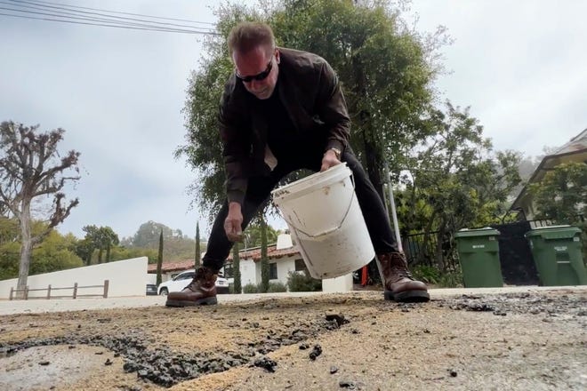 Arnold Schwarzenegger fills neighborhood pothole: ‘Let’s not complain’