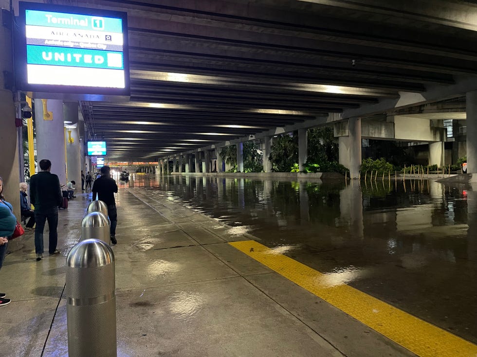 The roads of Fort Lauderdale-Hollywood International Airport flooded on April 13, 2023.