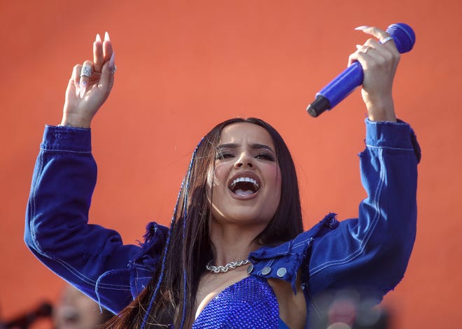 Becky G performs at the Coachella Valley Music and Arts Festival in Indio on Friday, April 14, 2023.