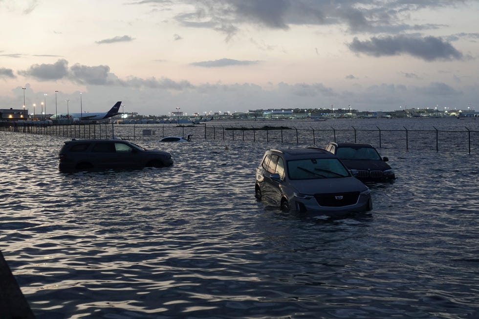 Flooding lingers at Fort Lauderdale-Hollywood International Airport on Thursday, April 13, 2023 after heavy rain pounded South Florida on Wednesday.