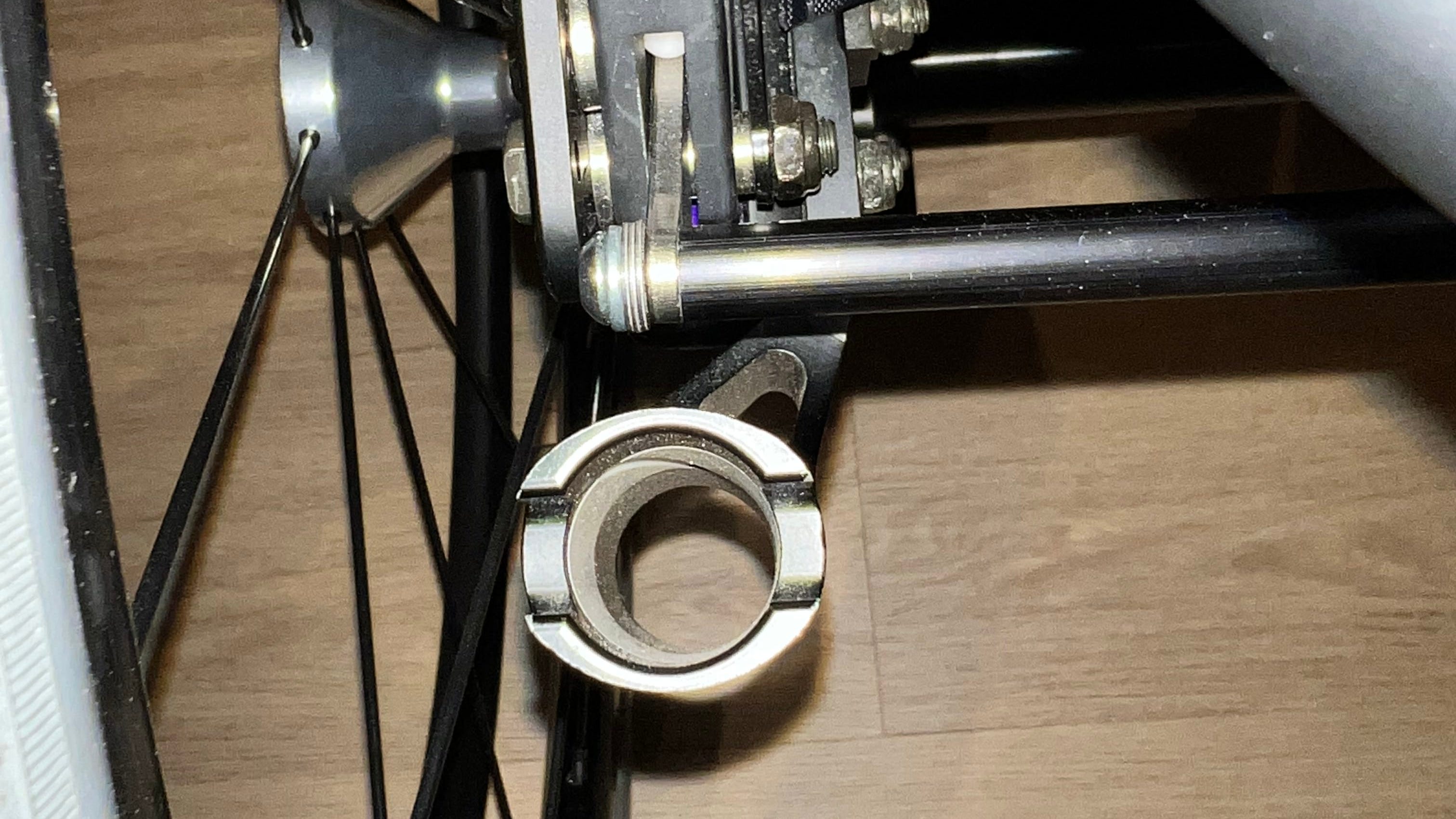 Heather Bennett's wheelchair backrest release bar after improper repairs were carried out in 2022.