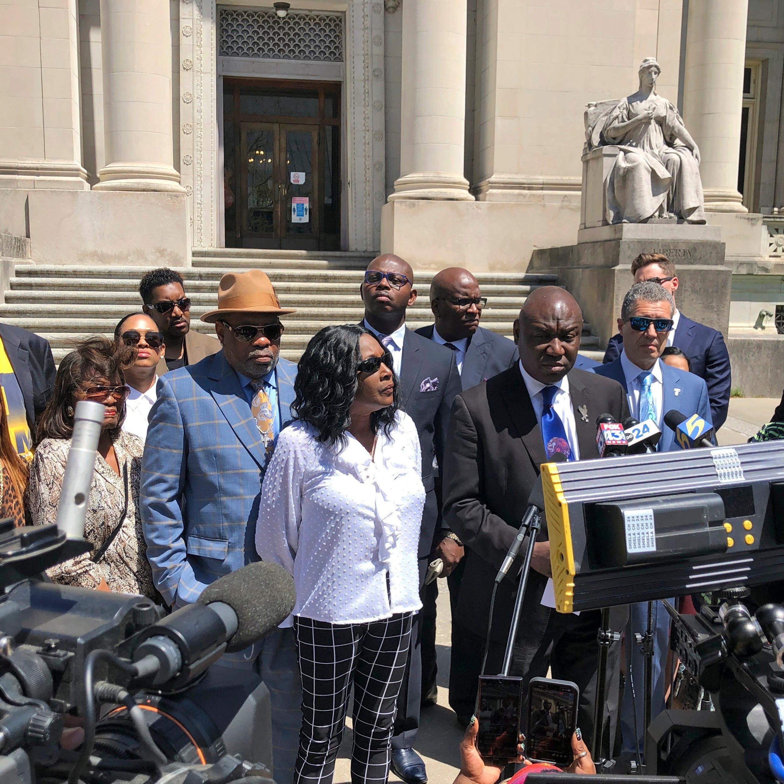 Attorney Ben Crump, and relatives for Tyre Nichols, discuss a lawsuit filed against the city of Memphis and police officers, Wednesday April 19, 2023 in Memphis, Tenn.