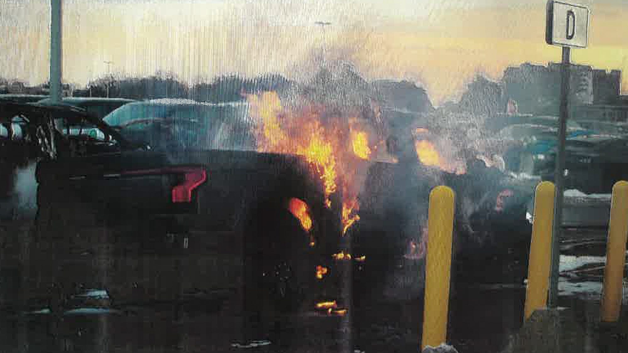 Images of the February battery fire damage to all-electric Ford F-150 pickup trucks in a Dearborn holding lot. Dearborn police and fire personnel responded to the incident, which involved three electric vehicles and no injuries and resulted in a five-week production shutdown.