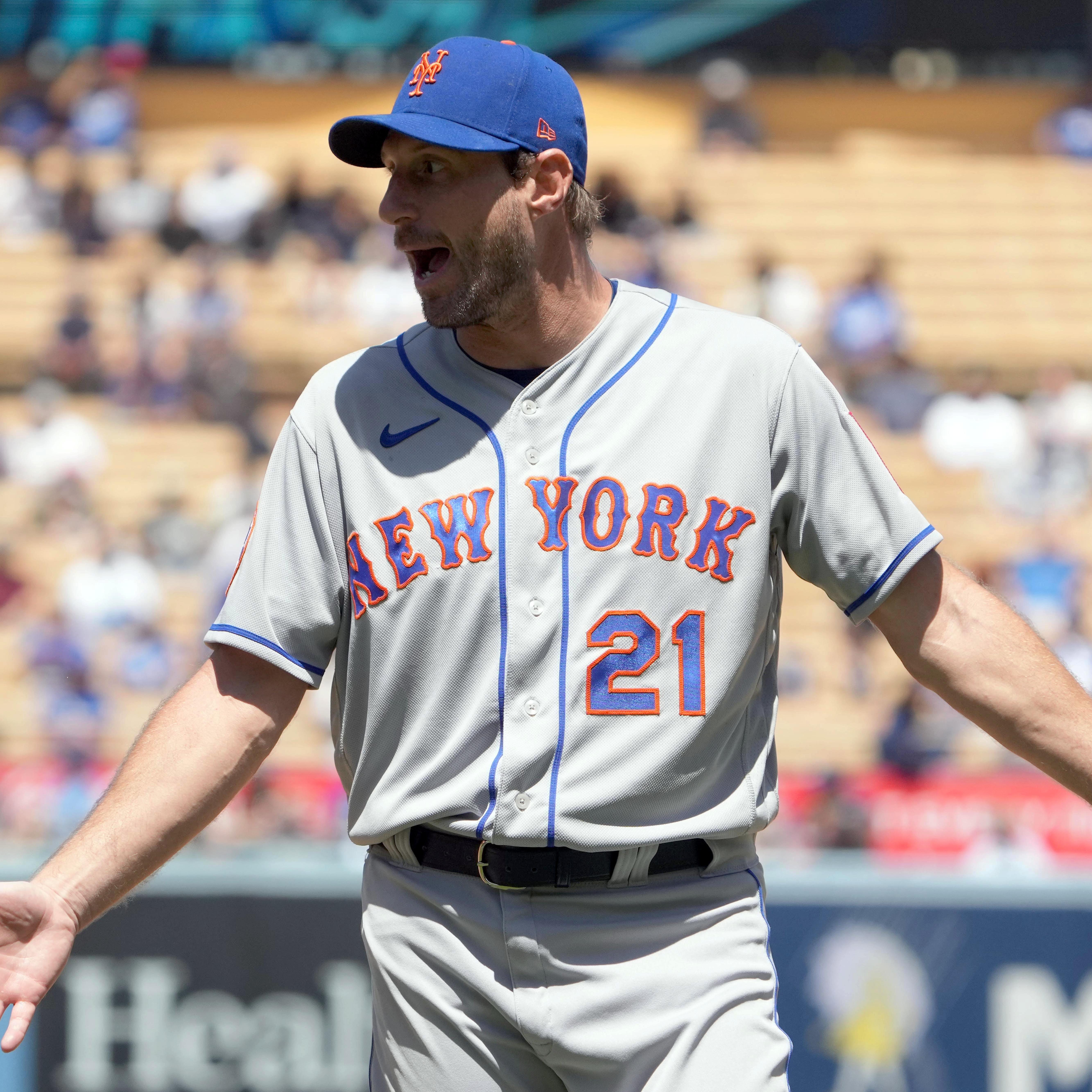 Mets pitcher Max Scherzer protests his ejection from an April 19 game against the Dodgers.