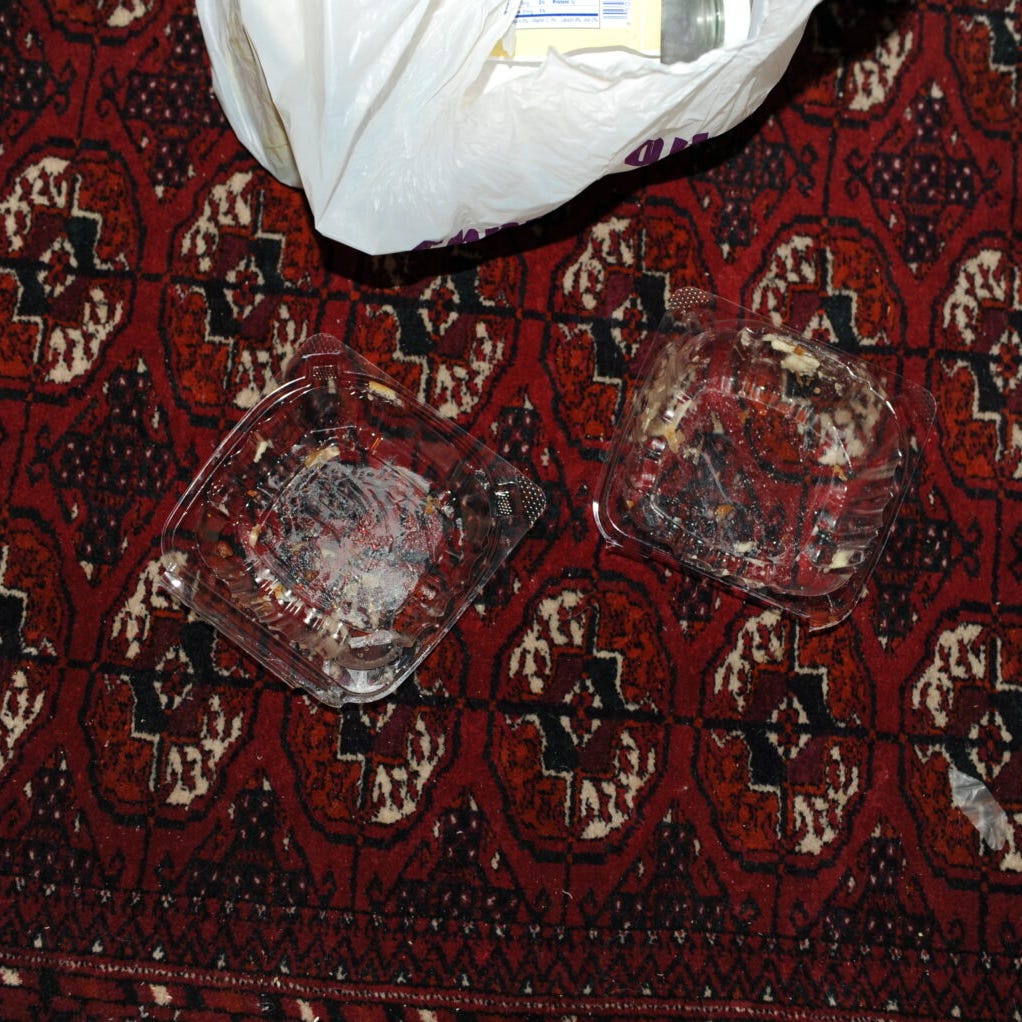 This undated photo of empty containers was used as an exhibit in the attempted murder trial of Viktoria Nasyrova.
