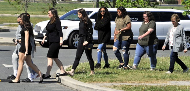 Classmates, friends and family members arrive at Laurel High School to honor the life of high school senior Corey Mumford. The basketball star was shot and killed on April 14, 2023. Police say Mumford was not the intended target.