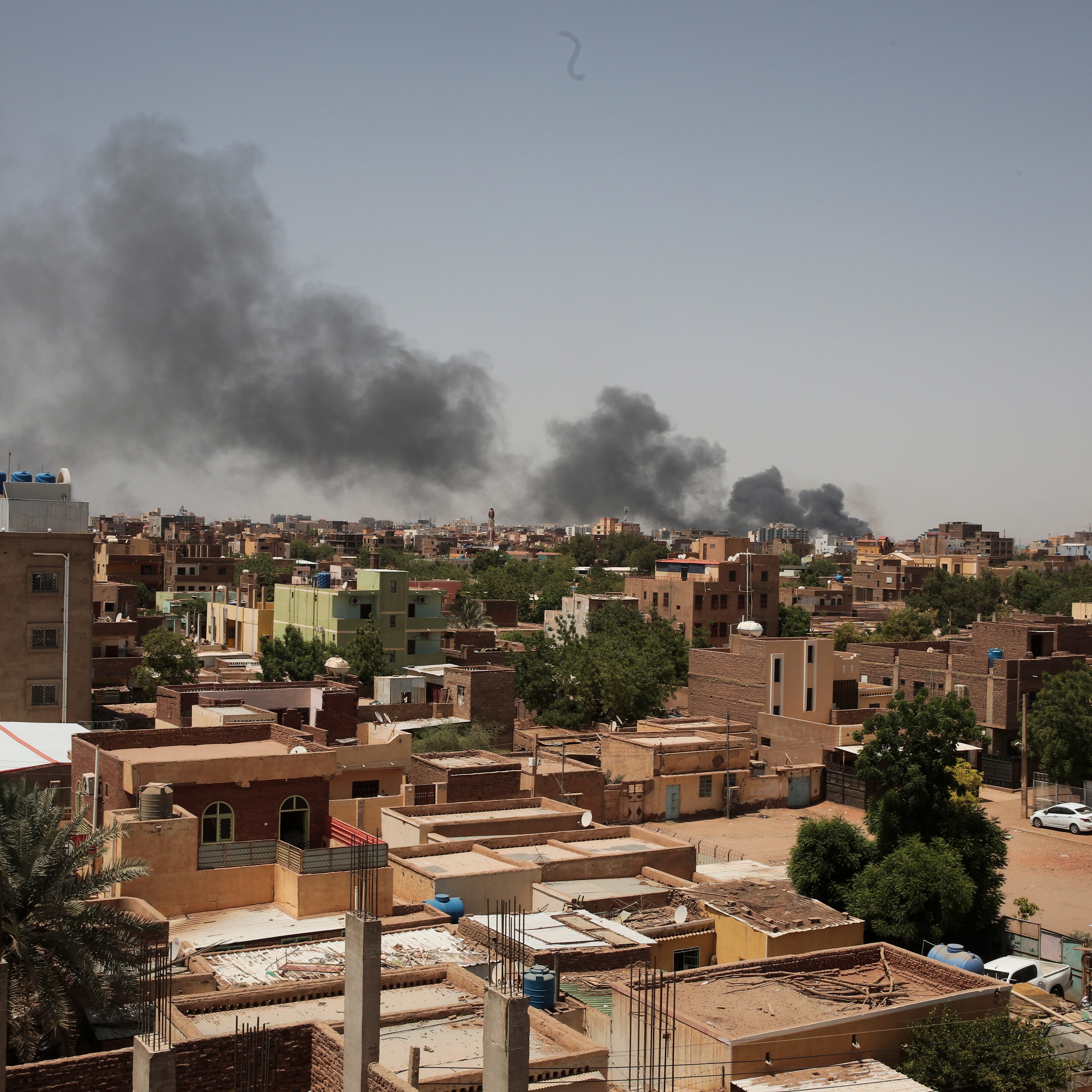 Smoke is seen in Khartoum, Sudan, Saturday, April 22, 2023. (AP Photo/Marwan Ali)