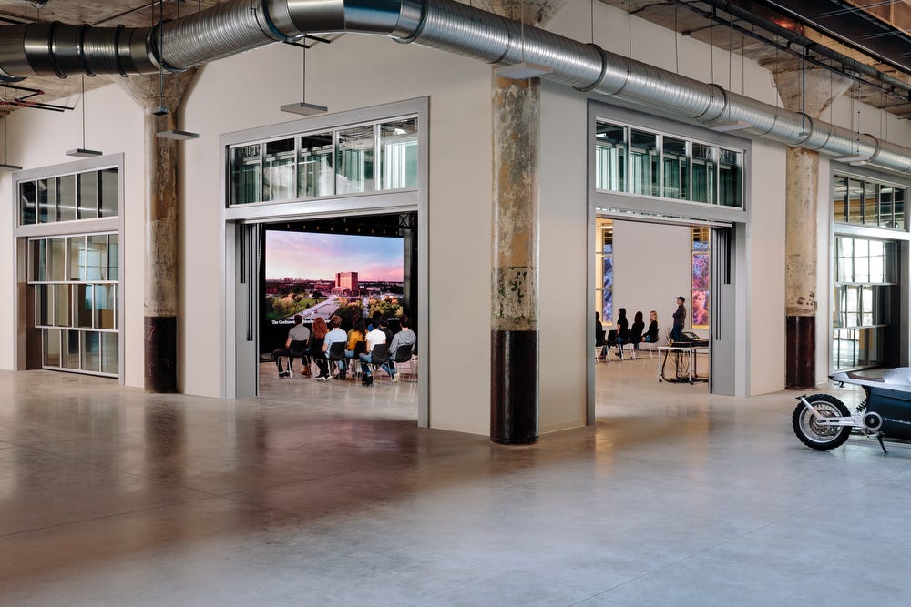 Interior photos of Newlab at Michigan Central, in the former Book Depository, which will officially open on Tuesday, April 25. The building is 270,000 square feet, and includes 2,000 square feet of exhibition space, a 200-seat event space and state-of the-art robotics and prototyping facility.