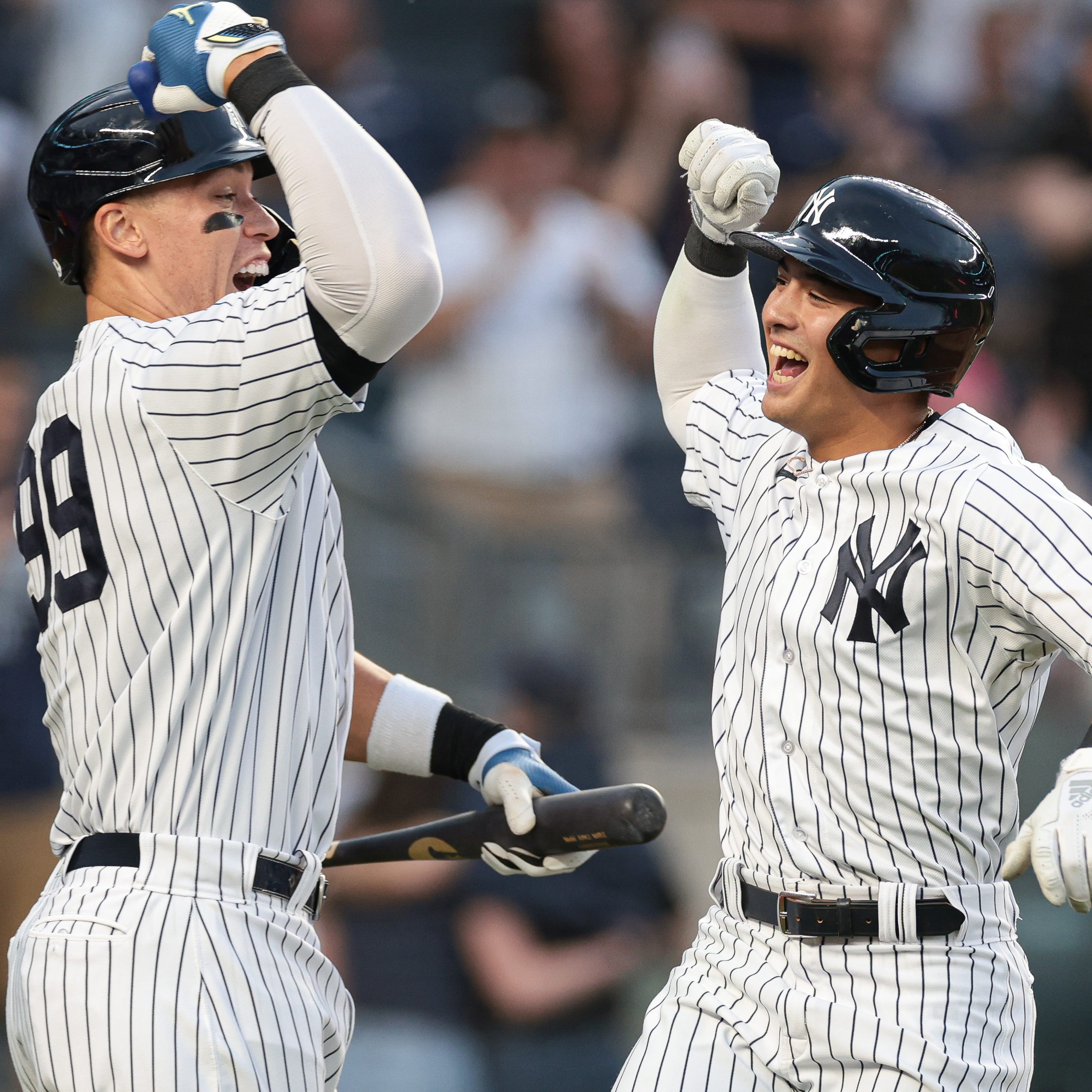 Anthony Volpe (right) and Aaron Judge should help keep the Yankees in the thick of what should be a competitive AL East race.