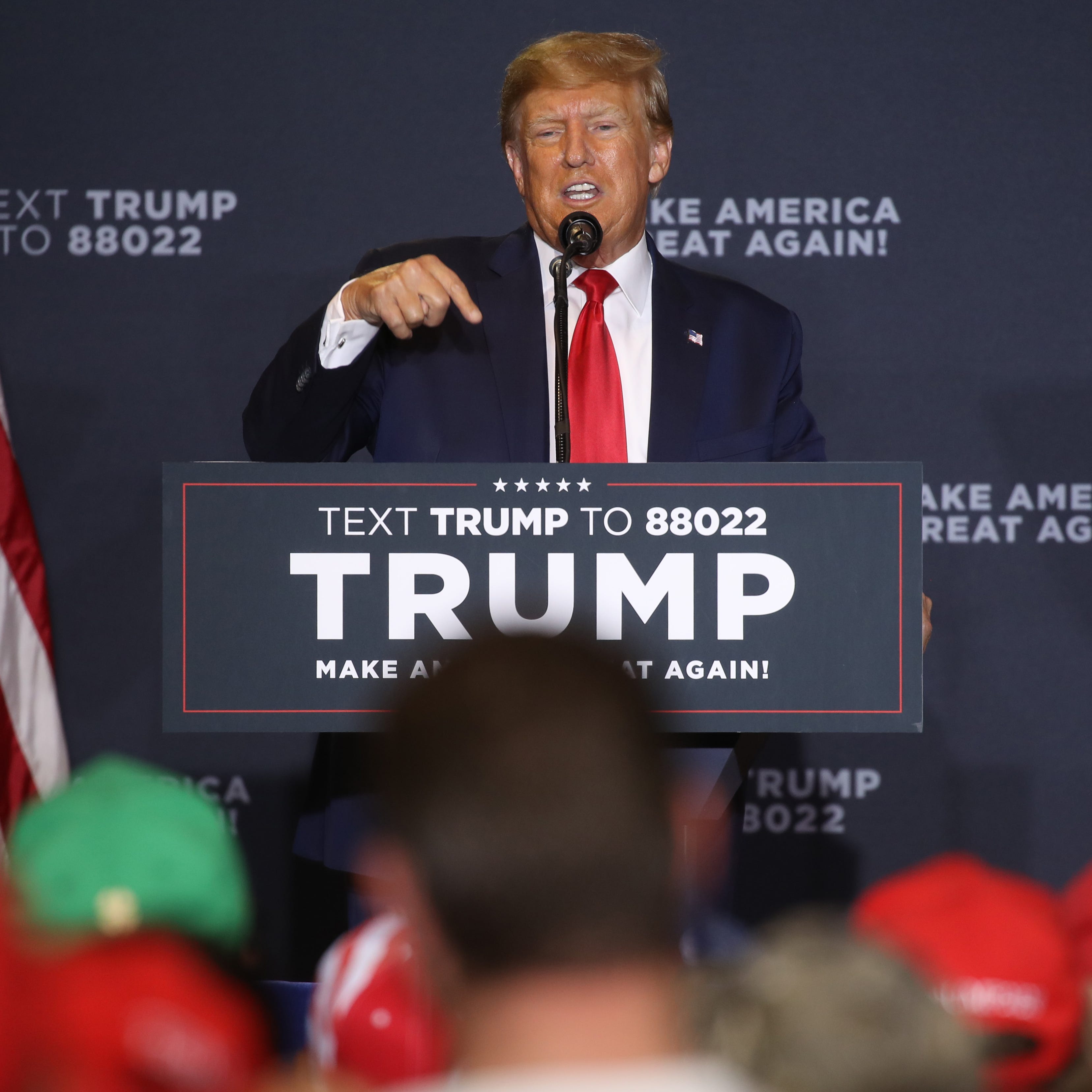Former President Donald Trump speaks at a campaign rally on April 27, 2023 in Manchester, New Hampshire. Trump, who is currently dealing with a growing number of legal cases against him, is the Republican frontrunner for the Republican presidential ticket.