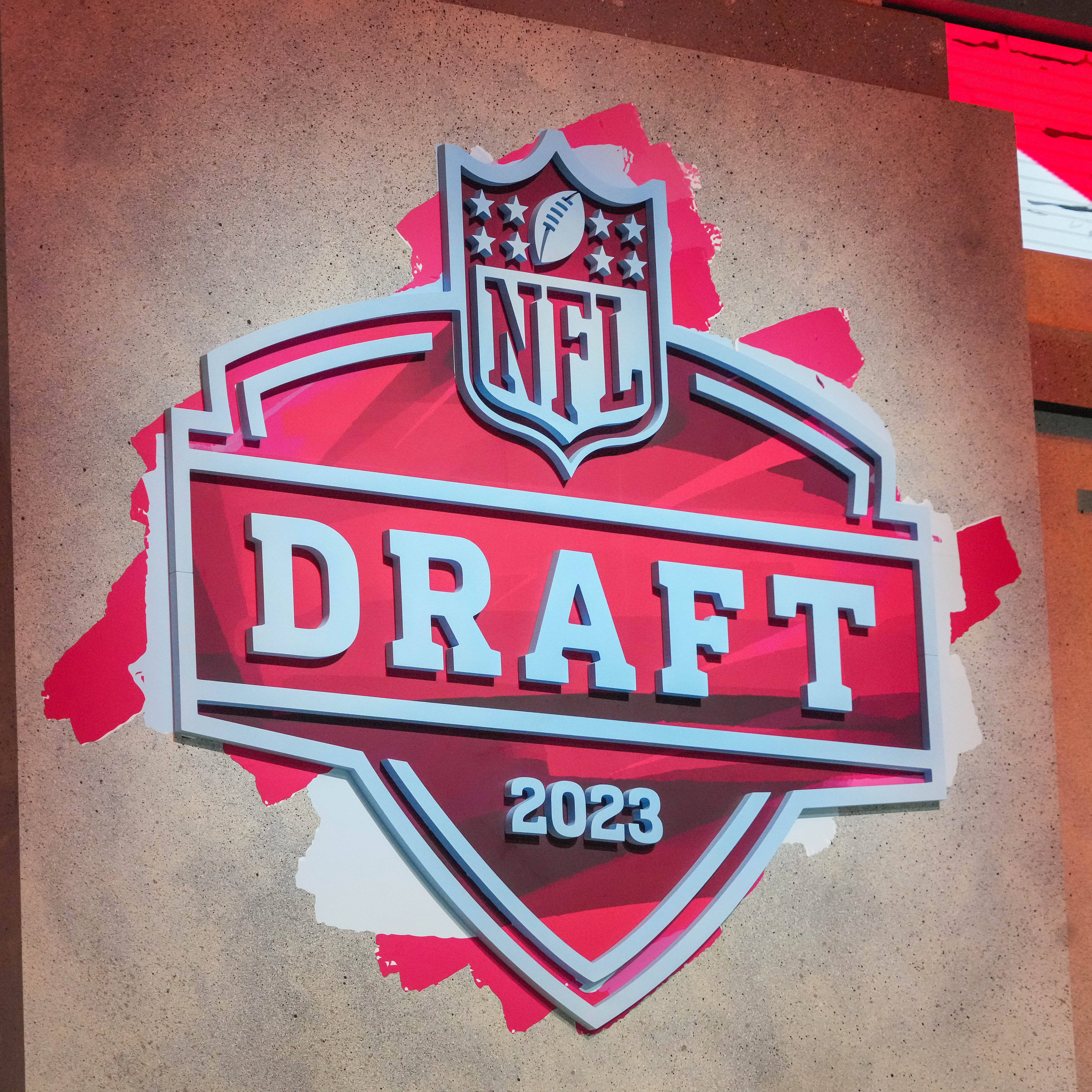 A general view of the NFL Draft 2023 sign at Union Station.